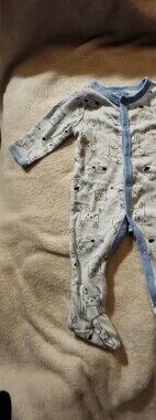 Bon Bebe Blue and White Puppy Print Footed Pajamas